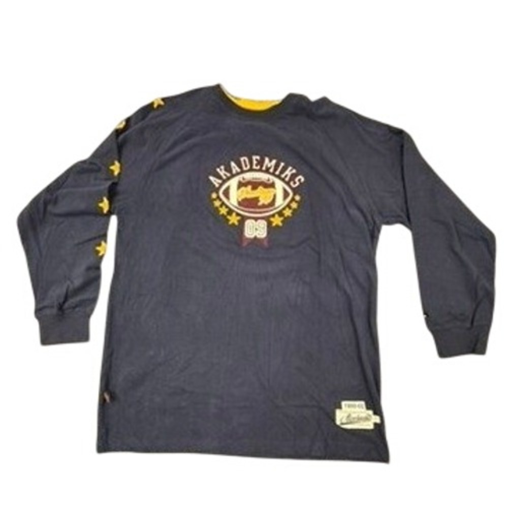 Akademiks Stadium Division Navy Blue Long Sleeve Football Shirt Mens XL NWT